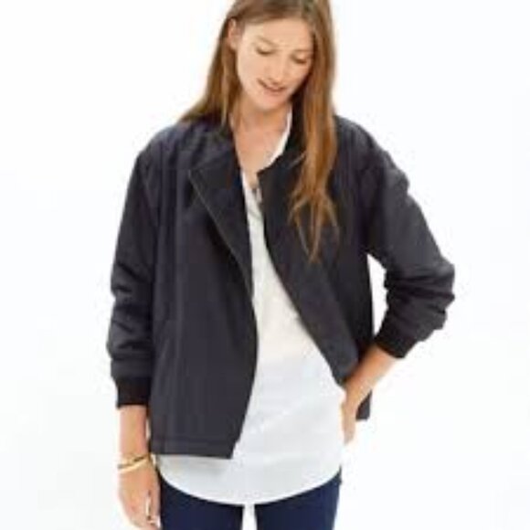 Madewell Black Nylon Tokyo Quilted Bomber Jacket Asymmetrical Zip Size M - Picture 1 of 13